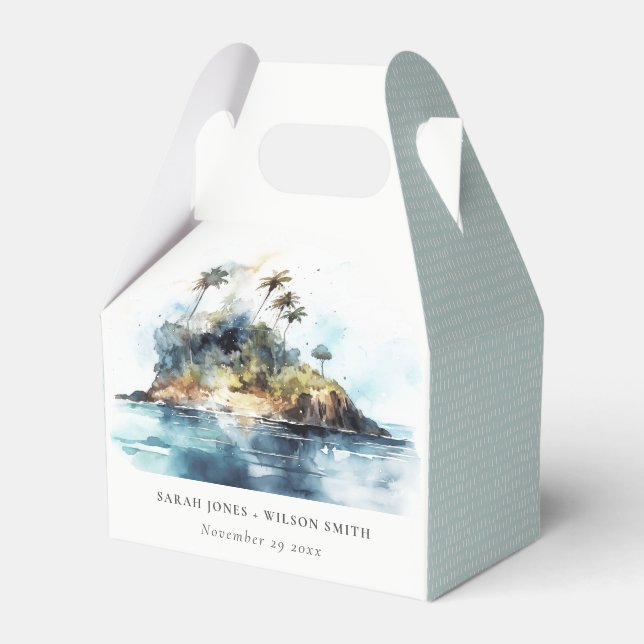 Caja Para Regalos Moda Watercolor Seascape Palm Tree Island Boda (Front Side)