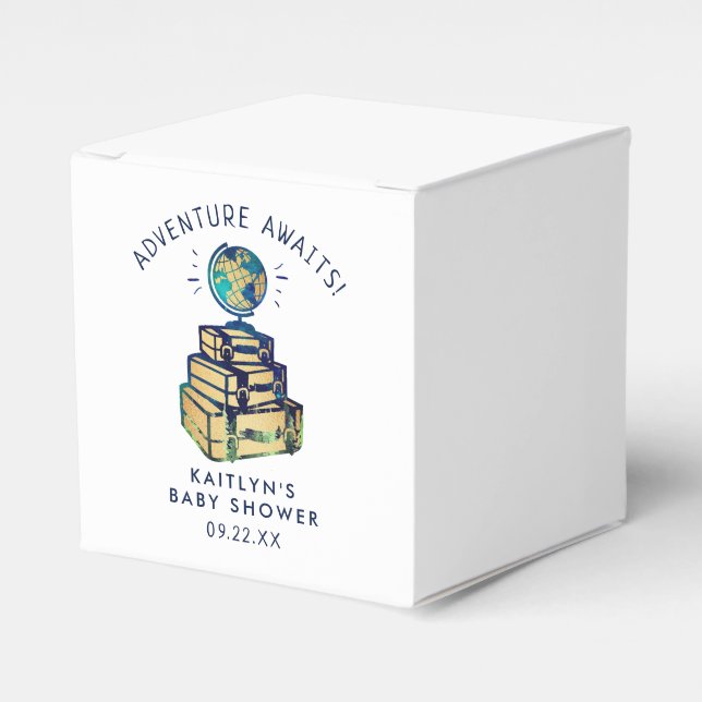 Caja Para Regalos Modern Adventure Travel Globe Baby Shower (Costado Anverso)