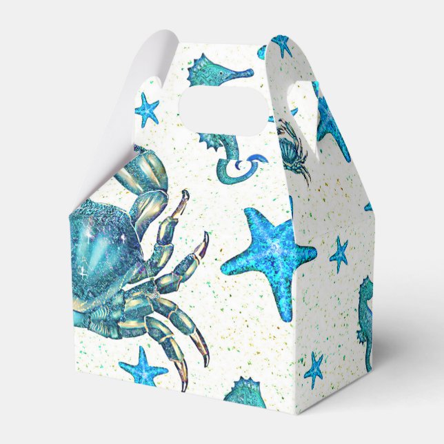 Caja Para Regalos Modern Beach Blue Crab Starfish Seahorse Fiesta (Front Side)