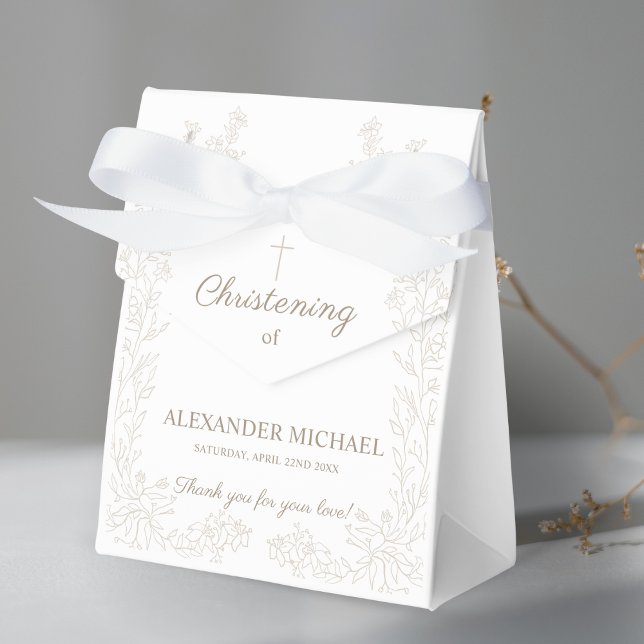 Caja Para Regalos Modern Floral Cross Christening Baptism Thank You (Subido por el creador)