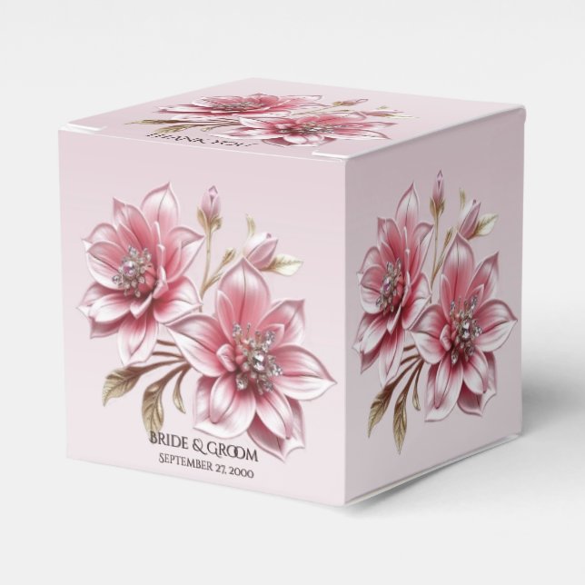 Caja Para Regalos Modern Pink Flowers Favor Box (Costado Anverso)