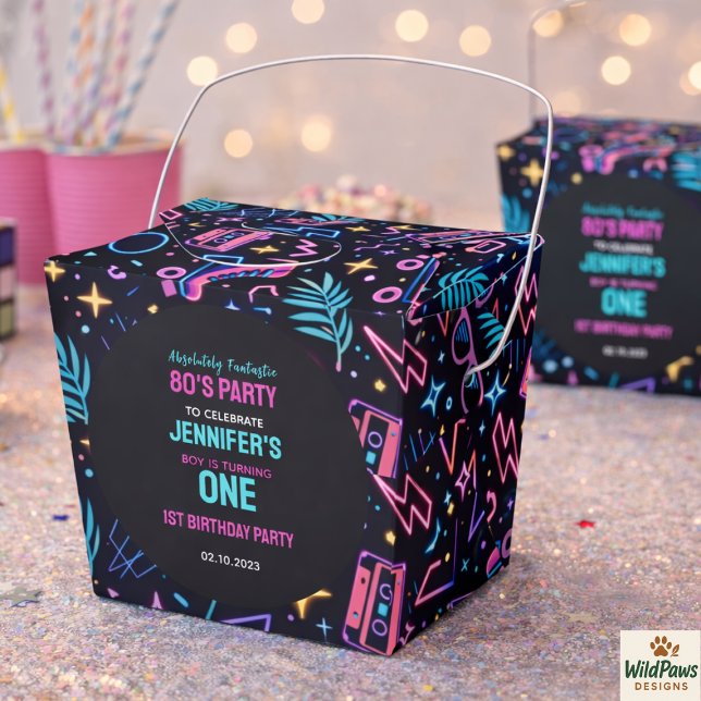 Caja Para Regalos Modern Retro Neon 80’s 1st Birthday Party (Modern Retro Neon 80’s 1st Birthday Party Favor Boxes)