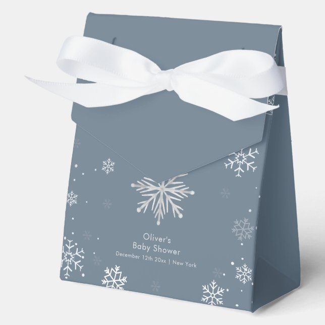 Caja Para Regalos Modern Silver Blue Magical Snowflake Baby Shower  (Anverso)