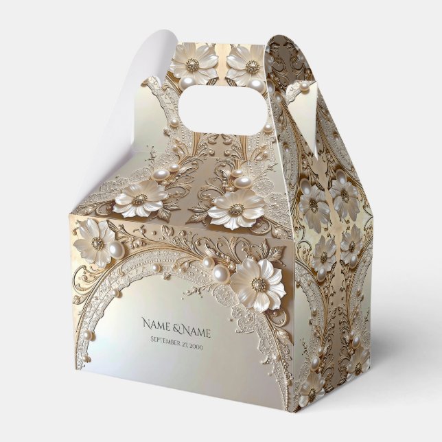 Caja Para Regalos Modern White Flowers Pearls Favor Box (Front Side)