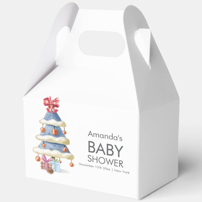 Caja Para Regalos Modern Winter Bow Christmas Tree Baby Shower  (Anverso)