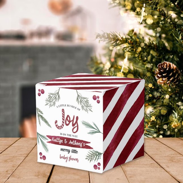 Caja Para Regalos Moderna acuarela "Joy" Candy Cane Baby Shower (Subido por el creador)