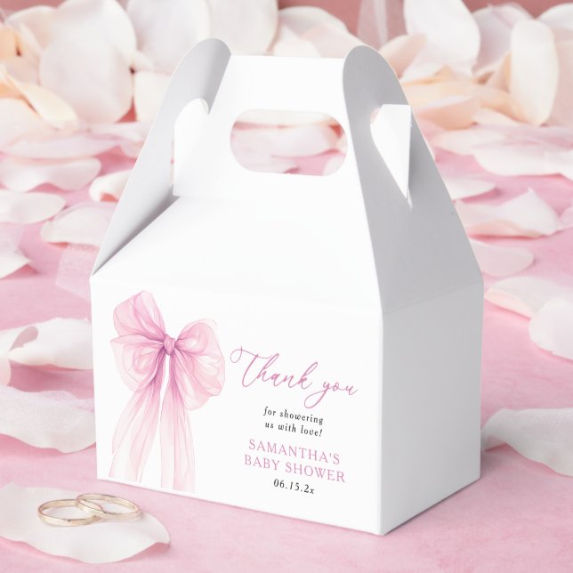 Caja Para Regalos Moderna Baby Shower Bow Rosa Gracias (Boda)