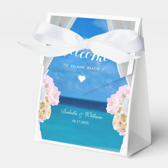Caja Para Regalos Moderna Boda Floral Blue Ocean Beach (Front Side)
