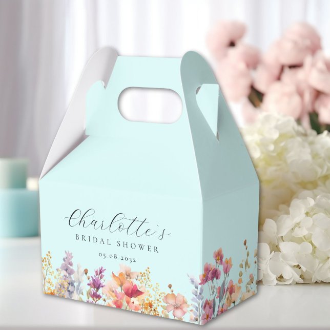 Caja Para Regalos Moderna, flor silvestre, ducha de novia (Modern, wildflower, bridal shower favor boxes with your name and date.)
