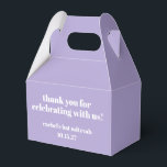 Caja Para Regalos Moderna Negrita Morado Bat Mitzvah Personalizado G<br><div class="desc">Audaz Tipografía Personalizada Lavanda Morado Moderno Gracias Caja De Favor</div>
