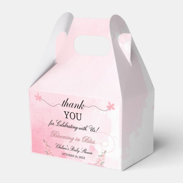 Caja Para Regalos Moderna Rubor Pink Floral Baby Shower Gracias (Front Side)