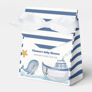 Caja Para Regalos Moderna Stripe Ahoy Boy Whale Sailboat Baby Shower