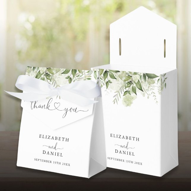 Caja Para Regalos Moderna vegetación Floral Heart Script Boda (Modern Greenery Floral Heart Script Wedding Favor Boxes)