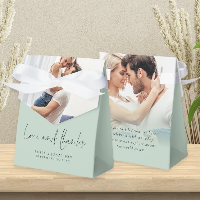 Caja Para Regalos Modernas 2 fotos superponen el amor gracias Boda (Front and back view)