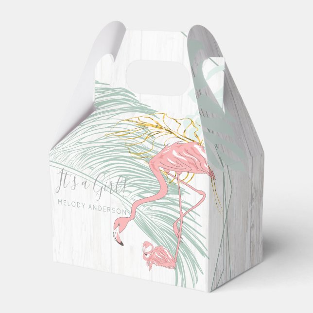 Caja Para Regalos Modernas hojas tropicales Baby Shower Flamingo ros (Front Side)