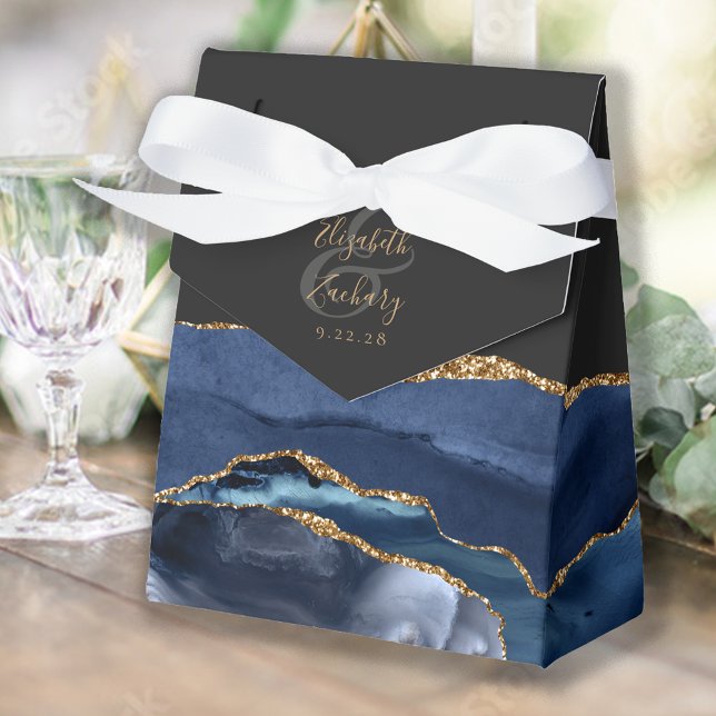 Caja Para Regalos Moderno Agate Geode Navy Blue Gold Favor Box (Subido por el creador)