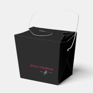 Caja Para Regalos Moderno Black Hot Pink Simple Script Monograma Nom