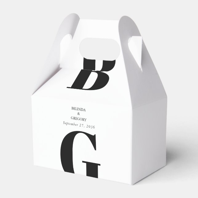 Caja Para Regalos Moderno Boda de Monograma Blanco y Negro Minimalis (Front Side)
