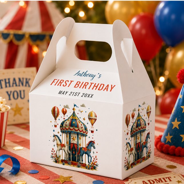 Caja Para Regalos Moderno Cumpleaños de Carnaval de Circo Divertido  (Modern Cute Circus Carnival Festival 1st Birthday Favor Boxes)