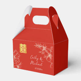 Caja Para Regalos Moderno elegante boda china floral guión rojo