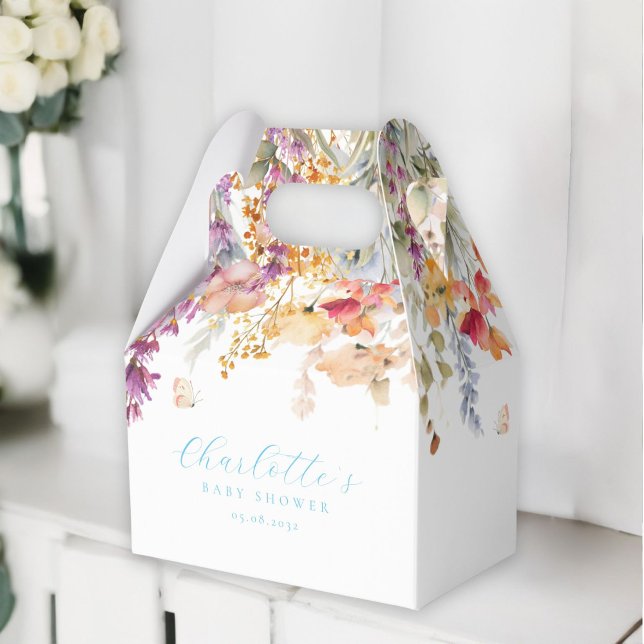 Caja Para Regalos Moderno, flor silvestre, Baby Shower (Modern, wildflower, Baby Shower box with your name and date.)