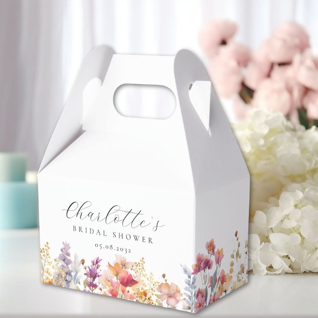 Caja Para Regalos Moderno, flor silvestre, despedida de soltera (Modern, wildflower, bridal shower favor boxes with your name and date.)