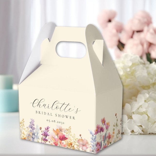 Caja Para Regalos Moderno, flor silvestre, ducha de novia (Modern, wildflower, bridal shower favor boxes with your name and date.)