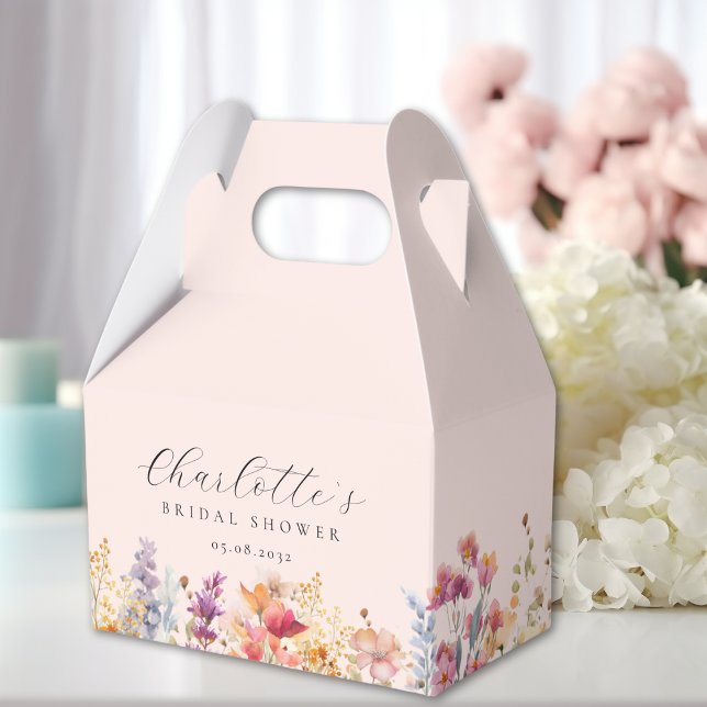 Caja Para Regalos Moderno, flores silvestres, baby shower de novia (Modern, wildflower, bridal shower favor boxes with your name and date.)