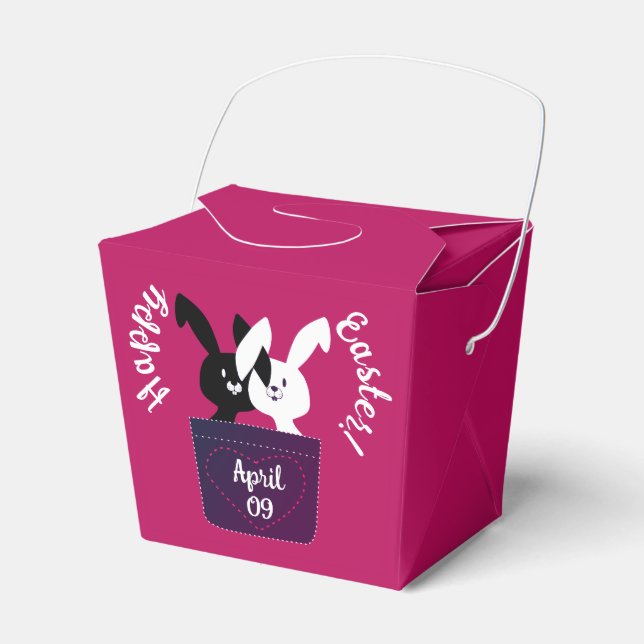 Caja Para Regalos Modernos Bunnios Blancos Negros En Magenta Easter (Front Side)