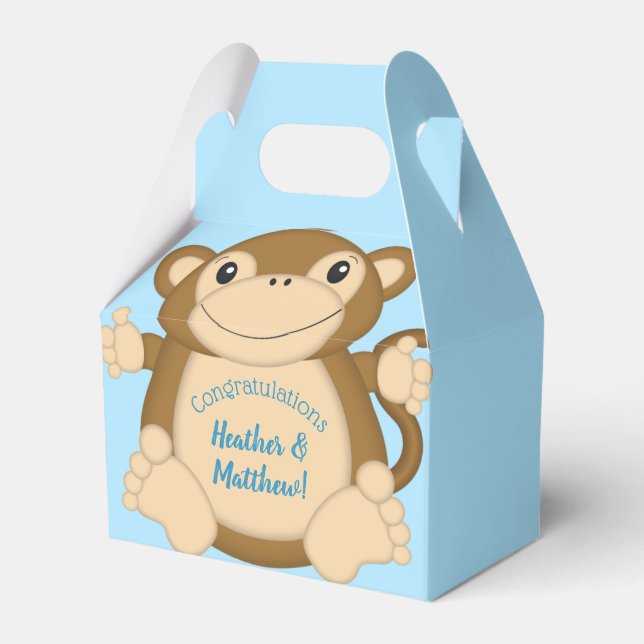 Caja Para Regalos Monkey Baby Shower Blue (Front Side)