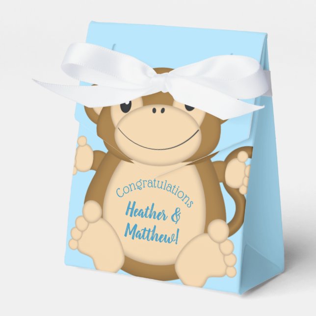Caja Para Regalos Monkey Baby Shower Blue (Front Side)