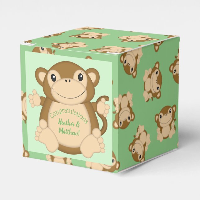 Caja Para Regalos Monkey Baby Shower Green (Costado Anverso)