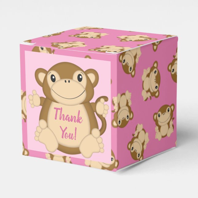 Caja Para Regalos Monkey Baby Shower Pink (Costado Anverso)