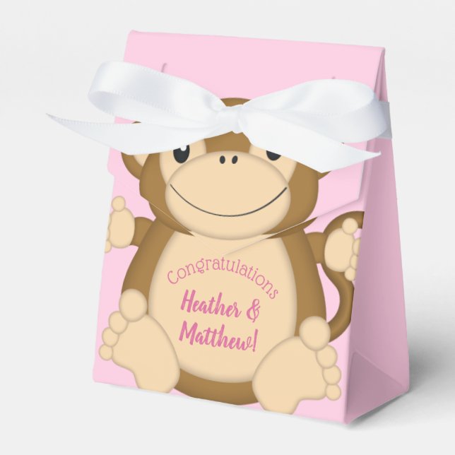 Caja Para Regalos Monkey Baby Shower Pink (Front Side)