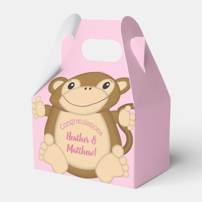 Caja Para Regalos Monkey Baby Shower Pink (Front Side)