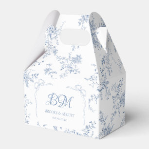 Caja Para Regalos Monograma Antiguo Floral Francés Azul para Boda