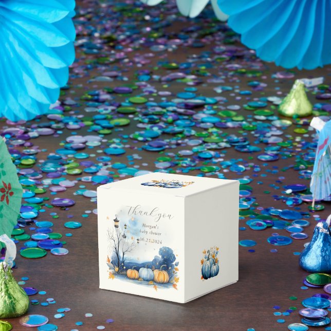 Caja Para Regalos Monograma Baby Shower de calabaza dorada azul (Fiesta)