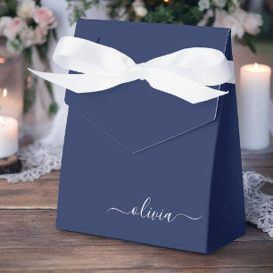 Caja Para Regalos Monograma blanco azul de la marina con guión azul