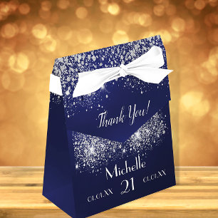 Caja Para Regalos Monograma blanco purpurina azul marino de cumpleañ