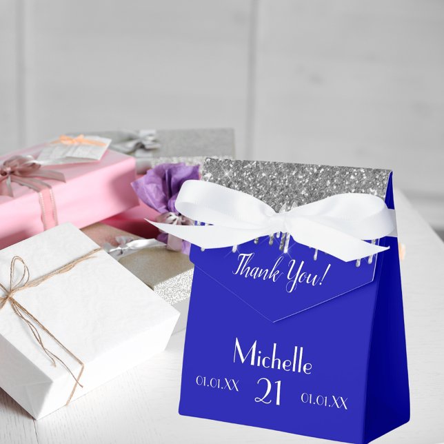 Caja Para Regalos Monograma blanco purpurina de plata azul real de c (Subido por el creador)