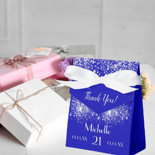 Caja Para Regalos Monograma blanco purpurina de plata azul real de c