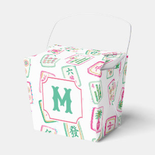 Caja Para Regalos Monograma de baldosas de Mahjong Pink & Green Palm