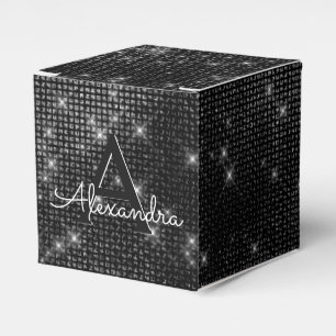 Caja Para Regalos Monograma de brillo blanco y negro - Añadir su nom