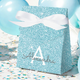 Caja Para Regalos Monograma de brillo y destellos azul aqua