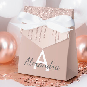 Caja Para Regalos Monograma de brillo y destellos de oro rosa