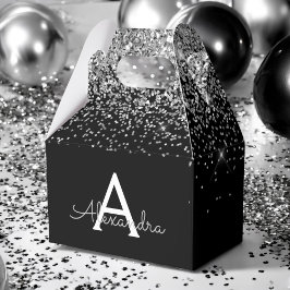 Caja Para Regalos Monograma de brillo y destellos de plata y negro