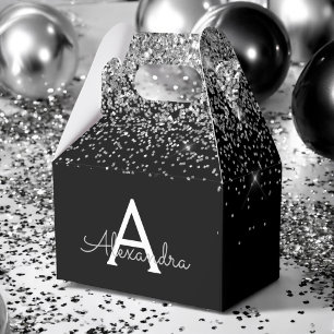 Caja Para Regalos Monograma de brillo y destellos de plata y negro