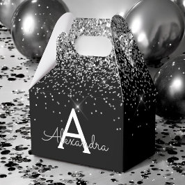 Caja Para Regalos Monograma de brillo y destellos plateados y negros