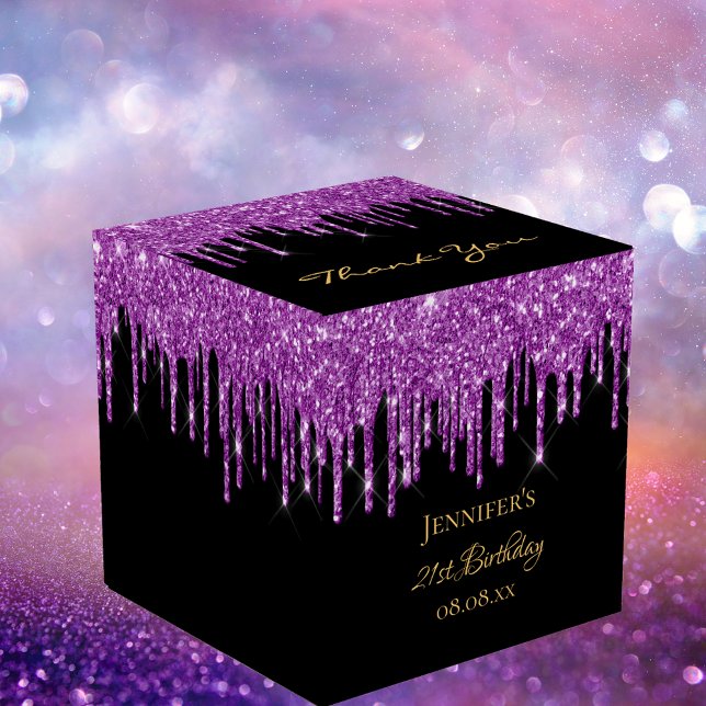 Caja Para Regalos Monograma de chispa morada negra purpurina de cump (Subido por el creador)
