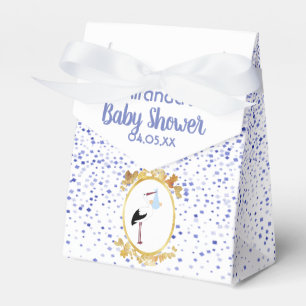 Caja Para Regalos Monograma de cigüeña blanca azul de Baby Shower bo
